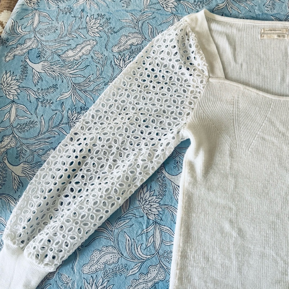 By Anthropologie Eyelet Sleeve Sweater - Picture 3 of 5